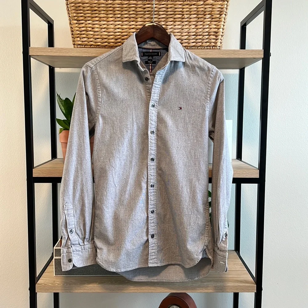 Tommy Hilfiger The Flex Slim Fit Oxford Print Woven Button Up Shirt Top, XS - Picture 1 of 7